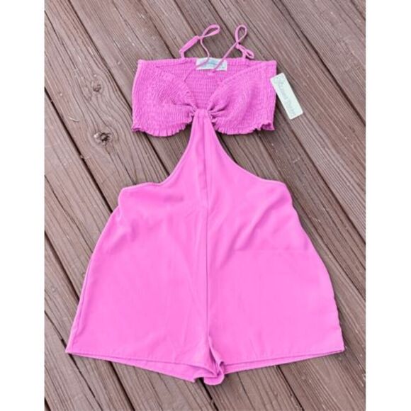 Big Water Blue‎ Sky Cut Out Waist Romper Smocked Top Pink Size M NWT - Picture 3 of 10